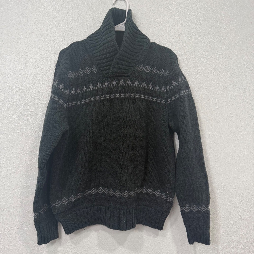 American Eagle Mens XL Athletic Fit Shawl Collar Fair Isle Sweater Charcoal Grey